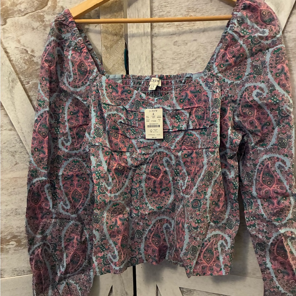 J. Crew Pink and Blue Paisley Blouse